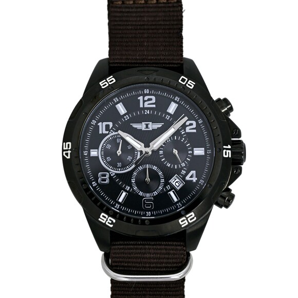 Invicta Pilot Chronograph Black Dial Men's 45mm Quartz Wrist Watch Brown Nato - Picture 1 of 10